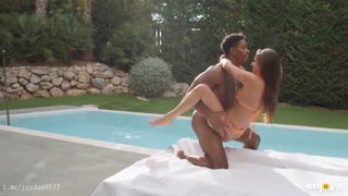 Amirah Adara and Mary Rock poolside interracial foursome sex video
