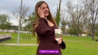 Smiling woman with Starbucks coffee porn