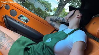 Indica Marie in orange supercar sex scene