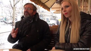 Blonde in black puffer outdoors xxx