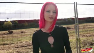 Pink-haired redhead outdoors porn video